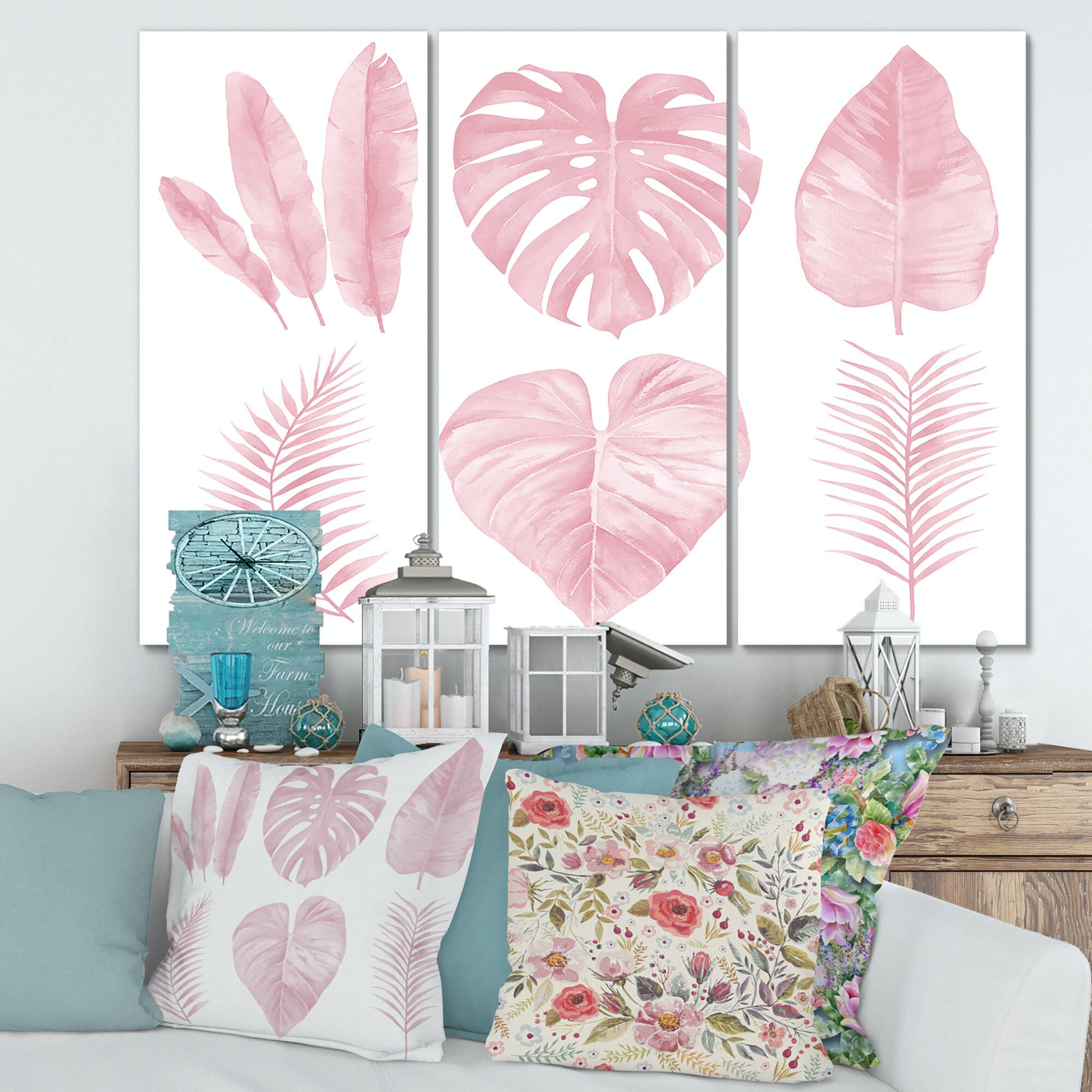 Designart - Tropical Pink Watercolour Leaves I
